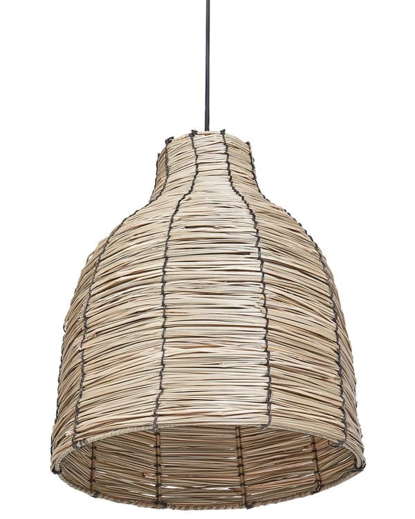 Hänglampa Naturlig Sjögrässkärm Svart Järnbas Boho Belysning Hängande Taklampa Vardagsrum Sovrum Hall