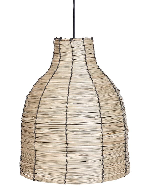 Hänglampa Naturlig Sjögrässkärm Svart Järnbas Boho Belysning Hängande Taklampa Vardagsrum Sovrum Hall