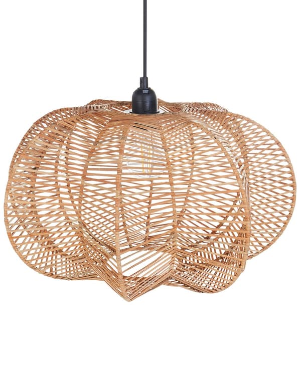 Hängande Lampa Naturlig Rottingskärm Svart Järnbas Boho Blixt Hängande Taklampa Belysning Vardagsrum Sovrum Hall