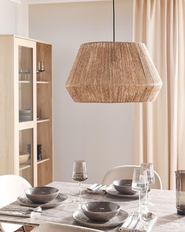 Taklampa Naturlig Juteskärm Svart Järnbas Boho Belysning Hängande Lampa Vardagsrum Sovrum Hall