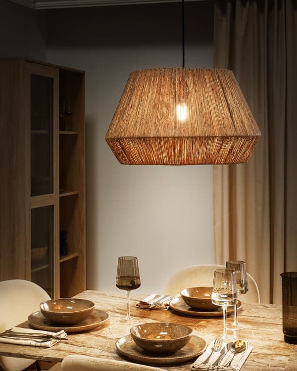 Taklampa Naturlig Juteskärm Svart Järnbas Boho Belysning Hängande Lampa Vardagsrum Sovrum Hall