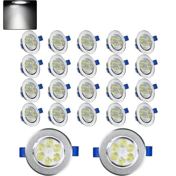 YUENFONG Paket med 20 3W LED infälld spotlight, extra platt rund infälld spotlight taklampa för vardagsrum, sovrum och kök, varmvit