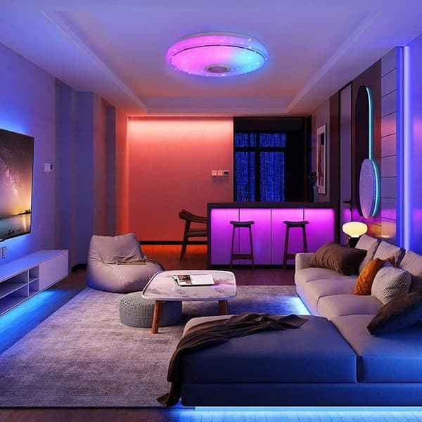 YUENFONG 48W Dimbar LED-taklampa med Bluetooth-belysningsarmatur Smart RGB-takljus Färgskiftande taklampa
