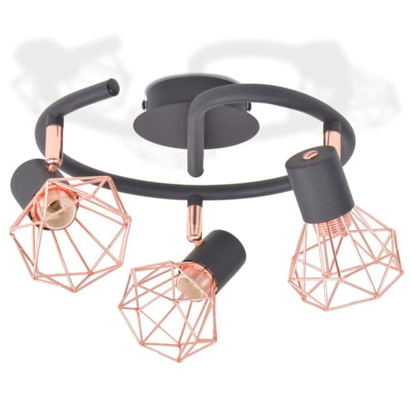 vidaXL loftslampe med 3 spotlys E14 sort og kobberfarvet - Loftlamper