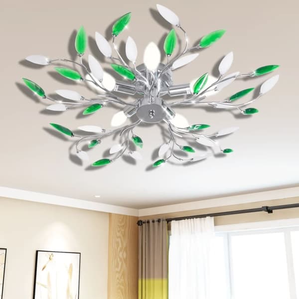 Grøn og Hvidt Loft Lampe med Akryl krystal Blad våben for 5 E14 Pærer -  Loftlamper