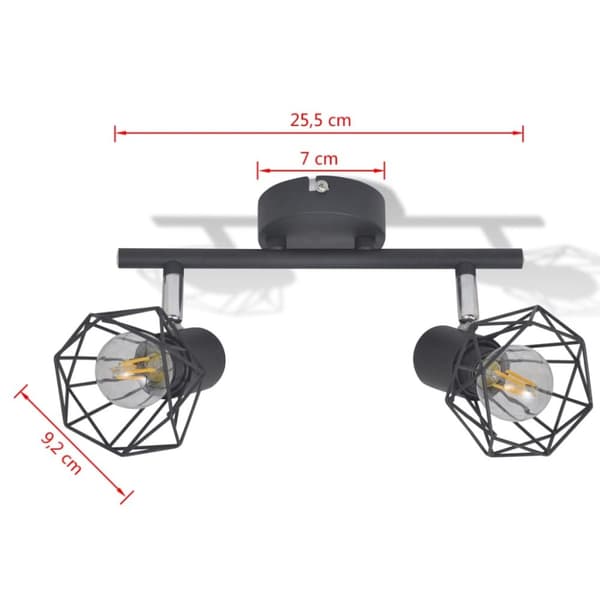 Taklampa industri-design spotlights med 2 LED-glödlampor svart -  Taklampor