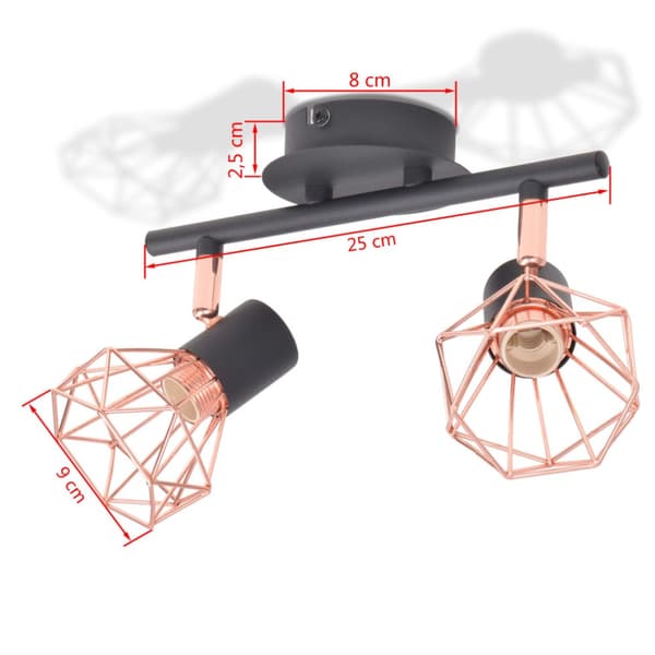 vidaXL loftslampe med 2 spotlys E14 sort og kobber - Loftlamper