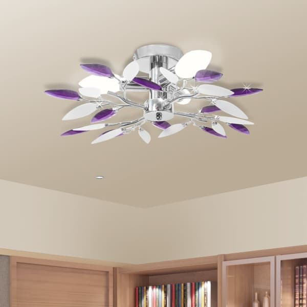 The Living Store loftslampe akrylkrystal 3 E14-pærer hvid og lilla -  Loftlamper