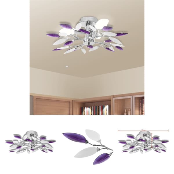 The Living Store loftslampe akrylkrystal 3 E14-pærer hvid og lilla -  Loftlamper