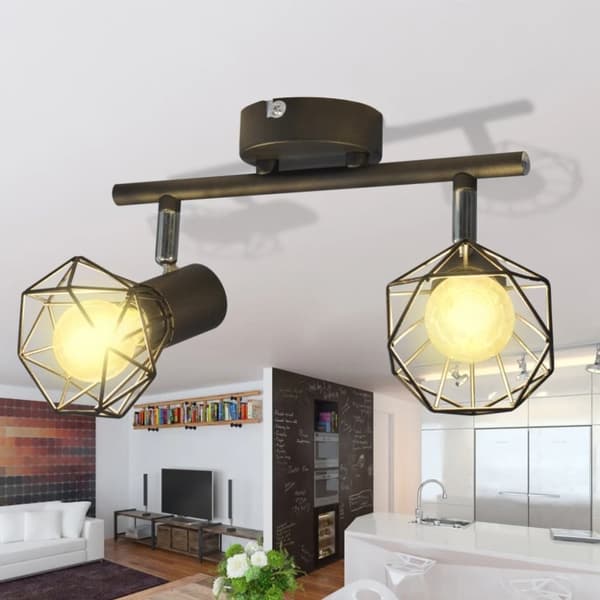Teollistyylinen teräslanka spottivalot 2 kpl LED-hehkulamppu musta - Kattovalaisimet