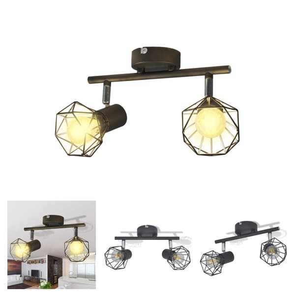 Teollistyylinen teräslanka spottivalot 2 kpl LED-hehkulamppu musta - Kattovalaisimet