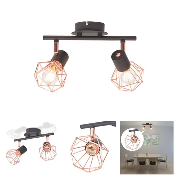 The Living Store loftslampe med 2 spotlys E14 sort og kobber - Loftlamper
