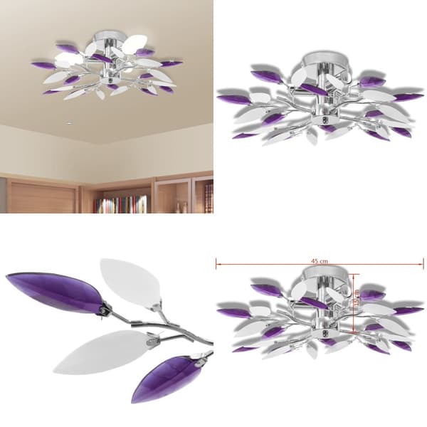 Loftslampe akrylkrystal 3 E14-pærer hvid og lilla - Loftslampe - Loftslamper - Home & Living