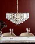 Miniatyrbild 4 av 9: Ljuskrona Guld Metall ⌀ 49 cm Pendel Lampa Kristaller Glamour Stil