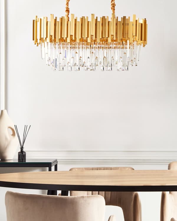 Ljuskrona Guld Aluminium Taklampa Kristaller Belysning Glamour