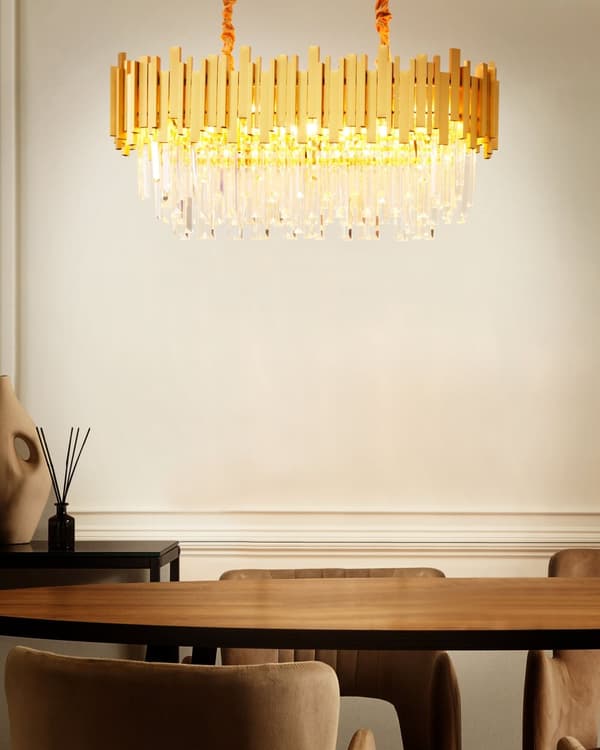 Ljuskrona Guld Aluminium Taklampa Kristaller Belysning Glamour