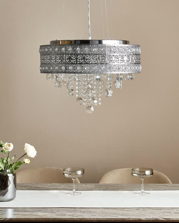 Ljuskrona Silverjärn Krom Finish Pendellampa med Kristaller Belysning Glamour Stil