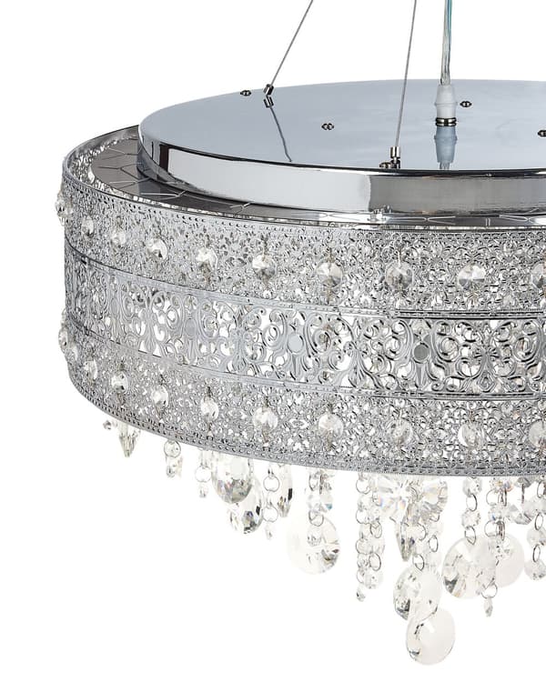 Ljuskrona Silverjärn Krom Finish Pendellampa med Kristaller Belysning Glamour Stil