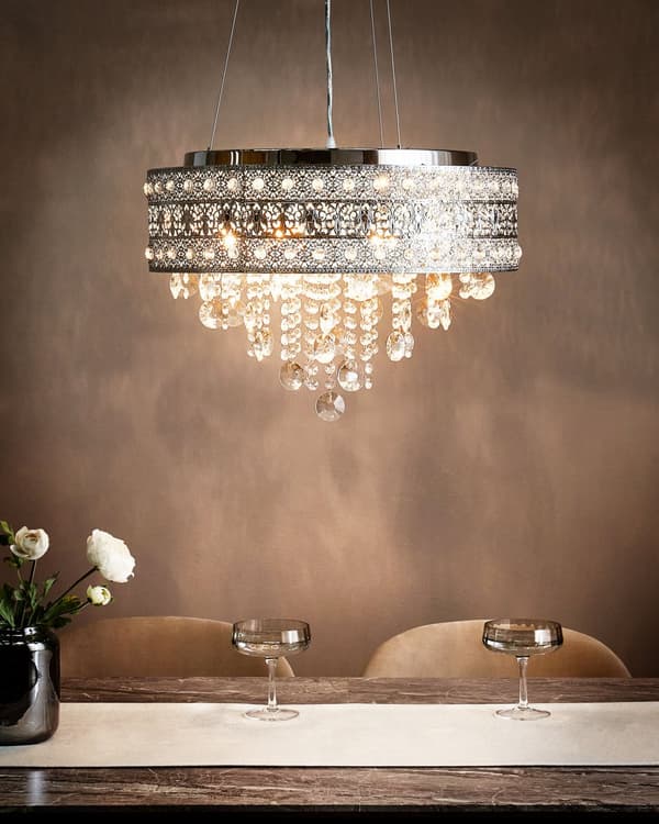 Ljuskrona Silverjärn Krom Finish Pendellampa med Kristaller Belysning Glamour Stil