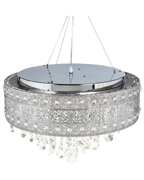 Ljuskrona Silverjärn Krom Finish Pendellampa med Kristaller Belysning Glamour Stil