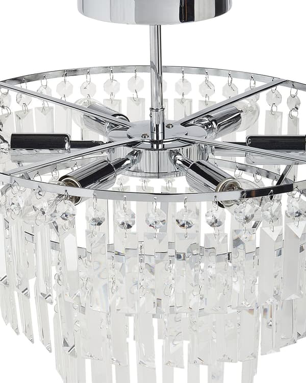 Ljuskrona Silver Metall Kromfinish Takkrona Glas Kristaller Glamour Stil Vardagsrum Sovrum