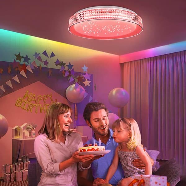 60W platt LED-taklampa Dimbar RGB-taklampa med fjärrkontroll &amp; Star Design Lampskärm Panellampa för hall vardagsrum