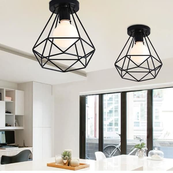 Retro industriell diamantformad taklampa - Fusion - Set med 2 - Svart - E27 - Max 60W