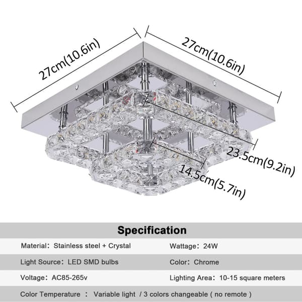 Kristallkrona Taklampa, LED-belysning, Modern Fyrkantig Design, 3mf1, föränderlig