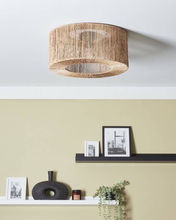 Taklampa Naturlig Juteskärm Svart Järnbas Boho Belysning Hängande Lampa Vardagsrum Sovrum Hall