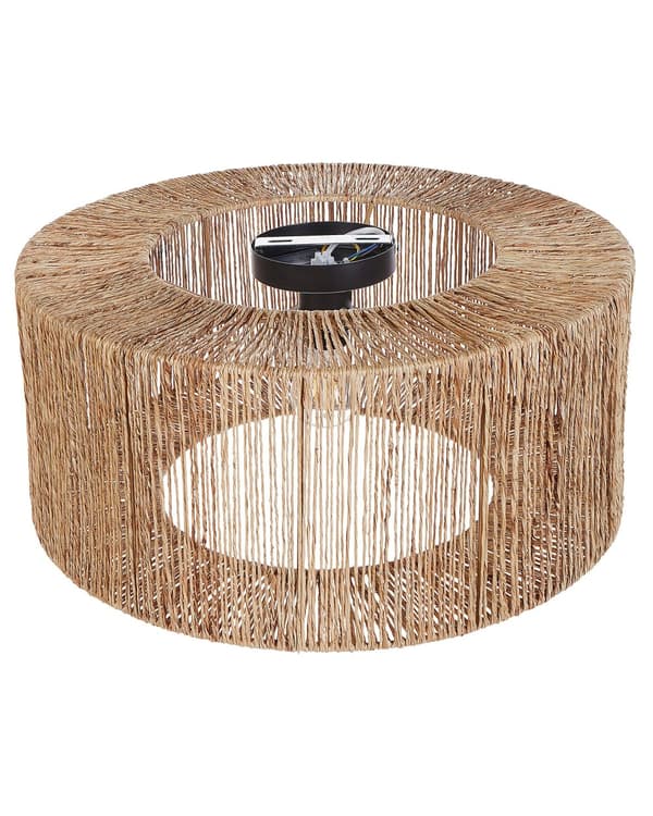 Taklampa Naturlig Juteskärm Svart Järnbas Boho Belysning Hängande Lampa Vardagsrum Sovrum Hall