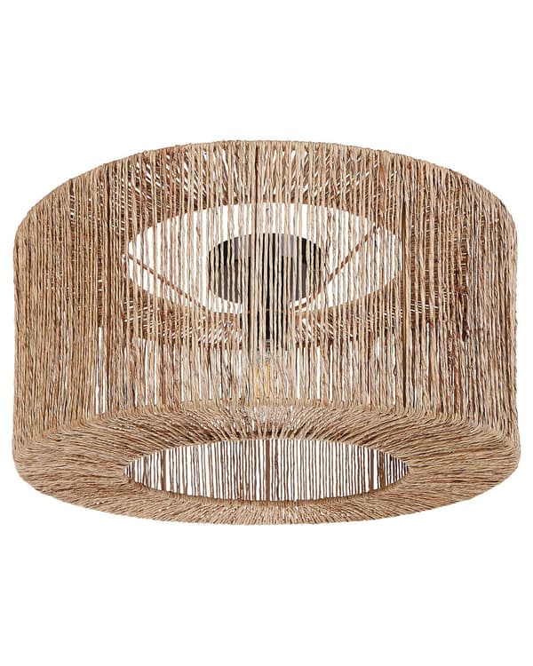 Taklampa Naturlig Juteskärm Svart Järnbas Boho Belysning Hängande Lampa Vardagsrum Sovrum Hall