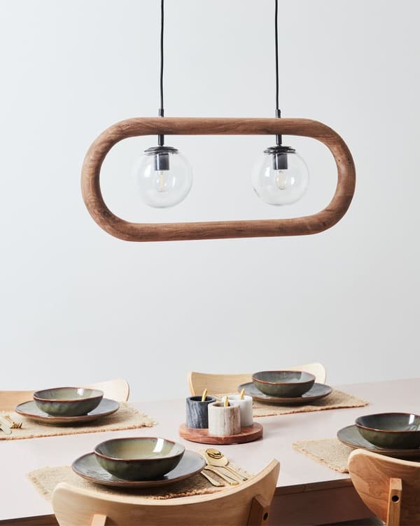 Pendellampa Mörkt Mangoträ Lampskärmar i Glas Taklampa Boho Industriell Stil Heminredning Handgjord Kök