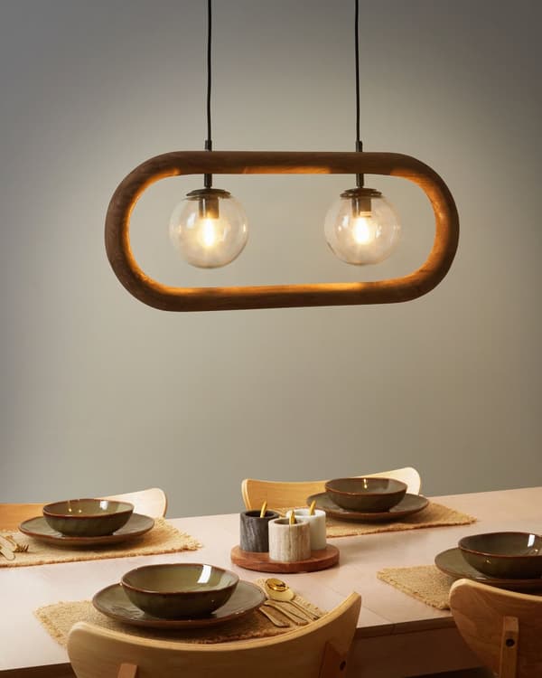 Pendellampa Mörkt Mangoträ Lampskärmar i Glas Taklampa Boho Industriell Stil Heminredning Handgjord Kök