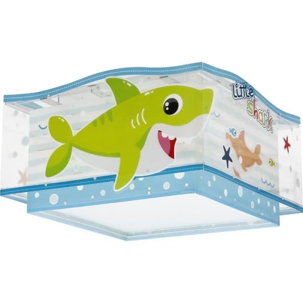 Taklampa - Dalber - Little Shark - Hajmönster - L 31 cm - H 17 cm - Vit, blå och grön