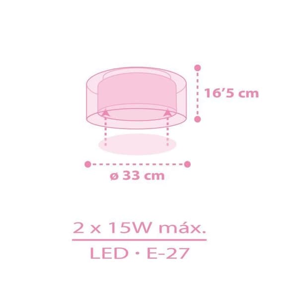 Plafonnier barn Licornes - DALBER - Mönster licornes - L 33 cm - H 17 cm - Rosa