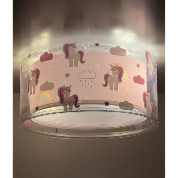 Plafonnier barn Licornes - DALBER - Mönster licornes - L 33 cm - H 17 cm - Rosa
