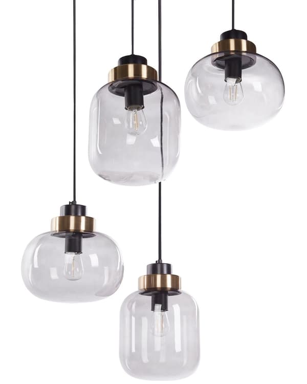 Taklampa Grå Transparent Glasskärm Svart Järn 4 Ljus Modern Design Heminredning Vardagsrum
