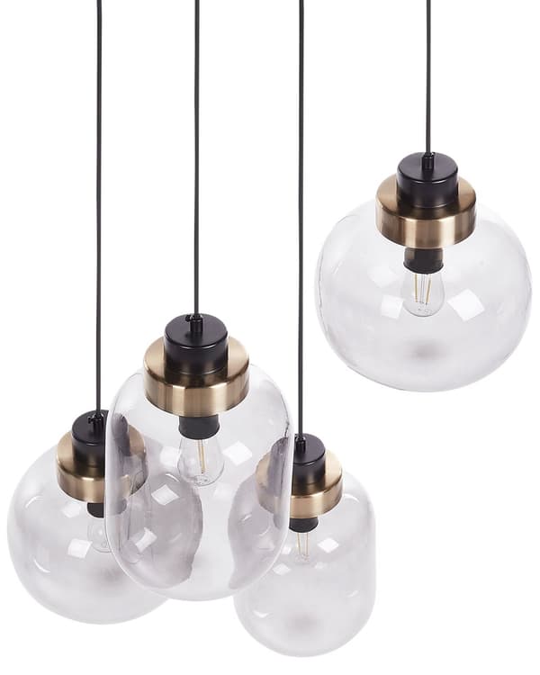 Taklampa Grå Transparent Glasskärm Svart Järn 4 Ljus Modern Design Heminredning Vardagsrum