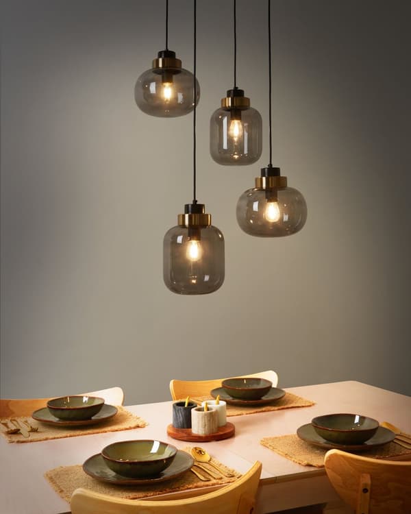 Taklampa Grå Transparent Glasskärm Svart Järn 4 Ljus Modern Design Heminredning Vardagsrum