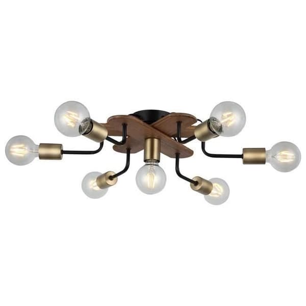 HOMEMANIA Taklampa Budak - Taklampa - från väggen - Guld, Svart, Metallträ, Trä, 57 x 57 x 15 cm, 7 x E27, Max 40W