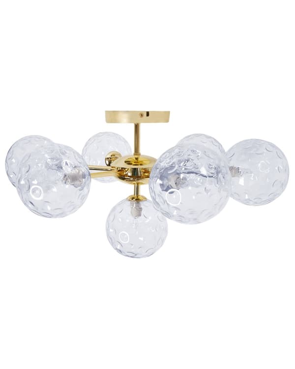 Taklampa 7 Ljus Blå och Guld Glas och Järn Metall Glamorös Modern Look Vardagsrumsbelysning