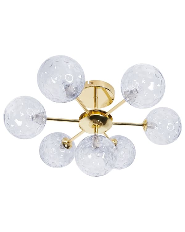 Taklampa 7 Ljus Blå och Guld Glas och Järn Metall Glamorös Modern Look Vardagsrumsbelysning