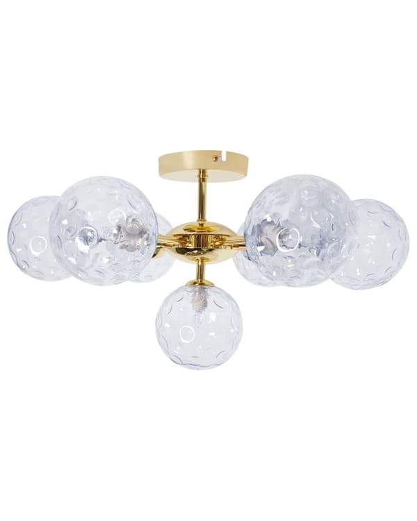 Taklampa 7 Ljus Blå och Guld Glas och Järn Metall Glamorös Modern Look Vardagsrumsbelysning