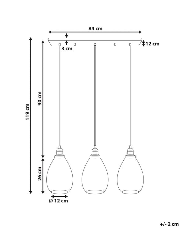 Pendellampa Transparent Glas- och Metallskärm 3 Ljus Belysning Hängande Taklampa Vardagsrum Sovrum