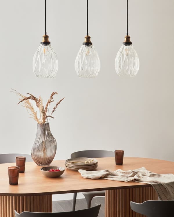 Pendellampa Transparent Glas- och Metallskärm 3 Ljus Belysning Hängande Taklampa Vardagsrum Sovrum
