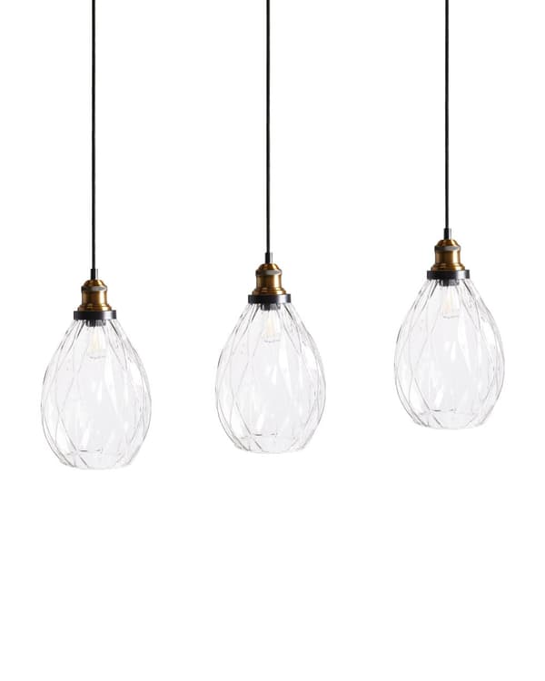 Pendellampa Transparent Glas- och Metallskärm 3 Ljus Belysning Hängande Taklampa Vardagsrum Sovrum