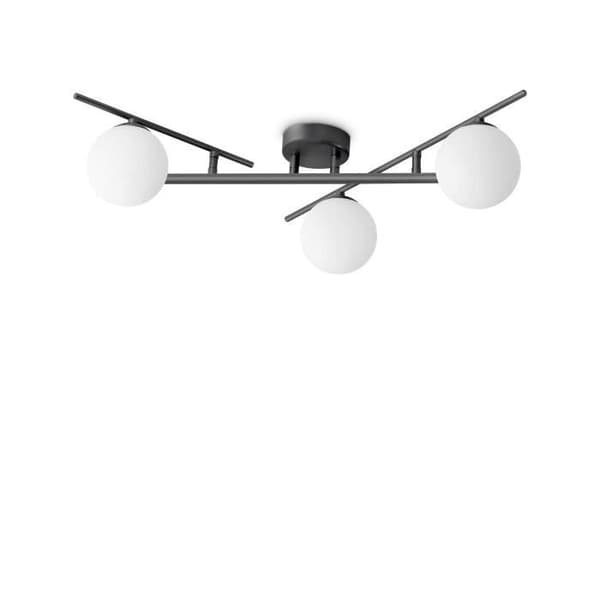 Plafonnier - Ideal Lux - ATLAS - Globe med 3 Ljuskällor - Svart - Metall och Glas - Modernt Design