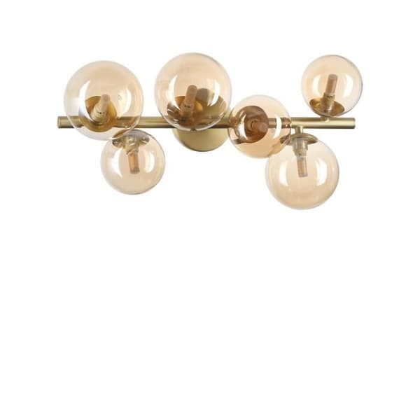 Taklampa - IDEAL LUX - PERLAGE - 6 ljus - Skugga i bärnsten glas - Metall mässing