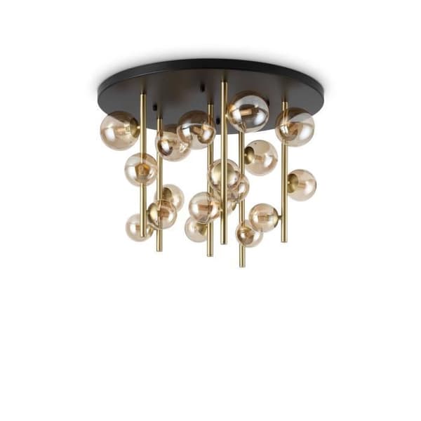Plafondslampa - IDEAL LUX - PERLAGE - 18 ljus - Bärnsten glas - Mässing