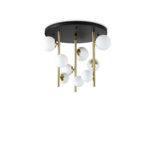 Ideal Lux PERLAGE 9-ljus glob-taklampa i mässing och vit glasskärm